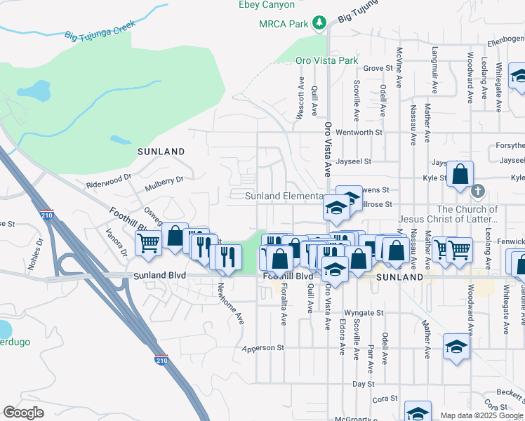 map of restaurants, bars, coffee shops, grocery stores, and more near 10654 Sherman Grove Avenue in Los Angeles