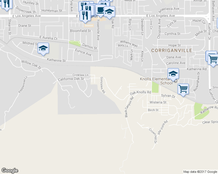 map of restaurants, bars, coffee shops, grocery stores, and more near 5859 Oak Knolls Road in Simi Valley