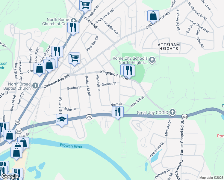 map of restaurants, bars, coffee shops, grocery stores, and more near 214 Stonewall Street in Rome