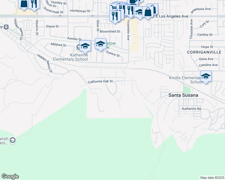 map of restaurants, bars, coffee shops, grocery stores, and more near 1320 Vintage Oak Street in Simi Valley