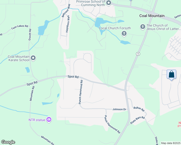 map of restaurants, bars, coffee shops, grocery stores, and more near 3490 Buffington Lane in Cumming