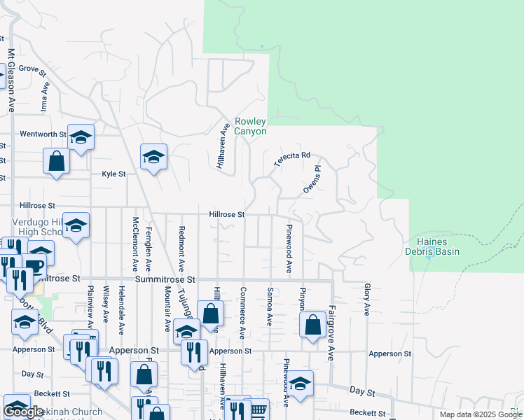 map of restaurants, bars, coffee shops, grocery stores, and more near 7145 Hillrose Street in Los Angeles