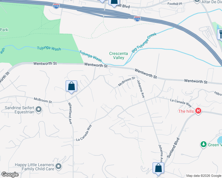 map of restaurants, bars, coffee shops, grocery stores, and more near 10136 McBroom Street in Los Angeles