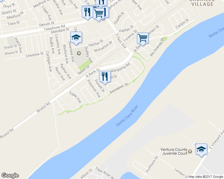 map of restaurants, bars, coffee shops, grocery stores, and more near 1882 Scott Avenue in Ventura