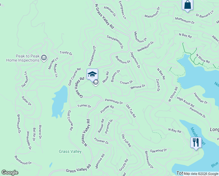 map of restaurants, bars, coffee shops, grocery stores, and more near 719 Rhine Road in Lake Arrowhead