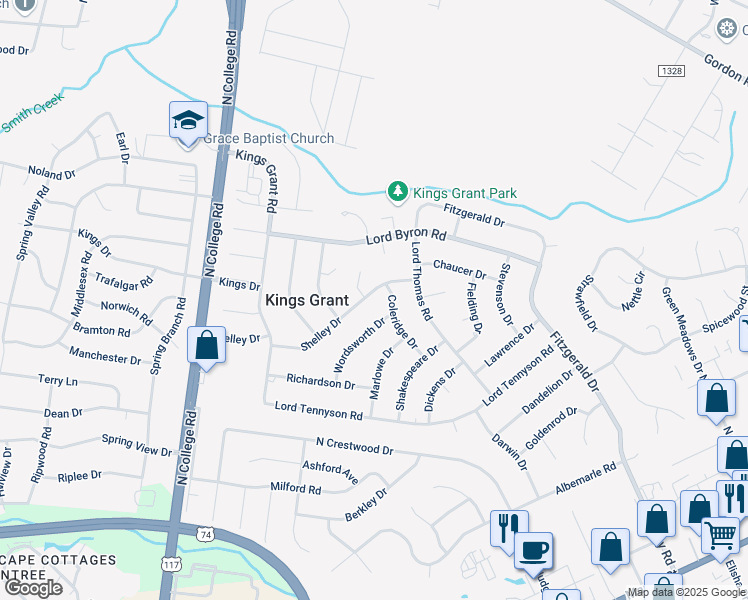 map of restaurants, bars, coffee shops, grocery stores, and more near 5018 Shelley Drive in Wilmington