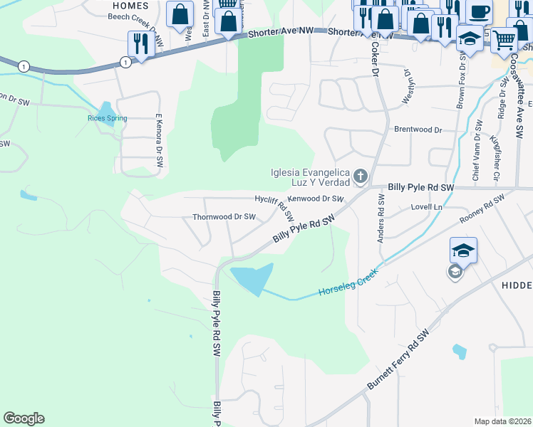 map of restaurants, bars, coffee shops, grocery stores, and more near 104 Kenwood Drive Southwest in Rome