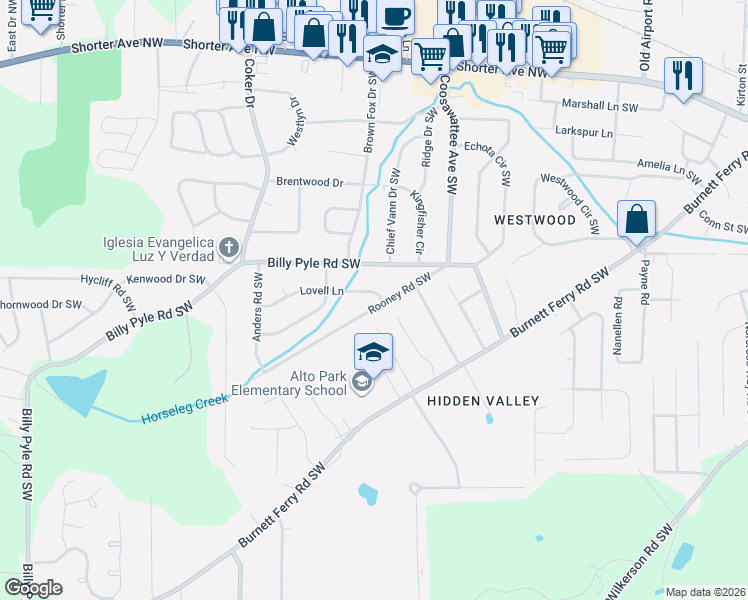 map of restaurants, bars, coffee shops, grocery stores, and more near 24 Rooney Road Southwest in Rome