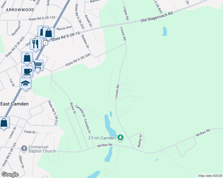 map of restaurants, bars, coffee shops, grocery stores, and more near 1820 Summit Ridge Dr in Camden