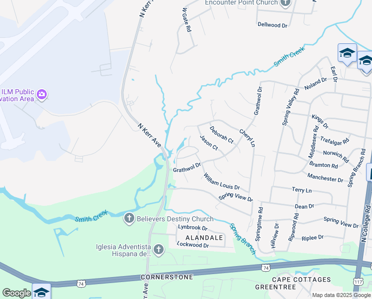 map of restaurants, bars, coffee shops, grocery stores, and more near 824 Bent Creek Drive in Wilmington