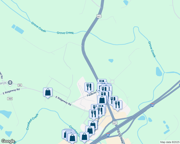 map of restaurants, bars, coffee shops, grocery stores, and more near 30330-30406 Highway 15 in Commerce