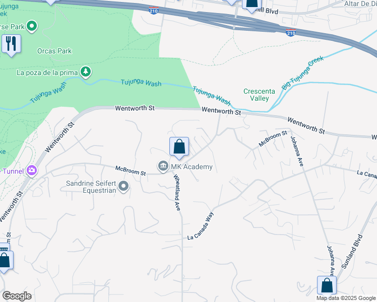 map of restaurants, bars, coffee shops, grocery stores, and more near 10377 McBroom Street in Los Angeles