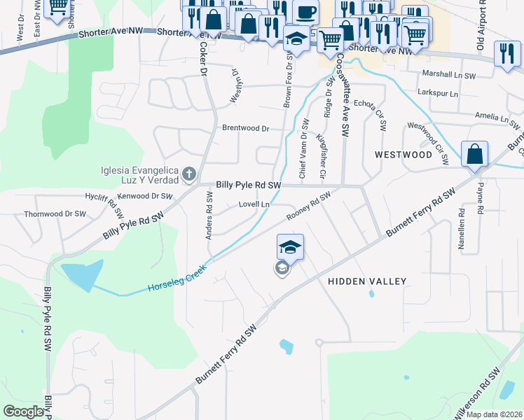 map of restaurants, bars, coffee shops, grocery stores, and more near 9 Meadow Ln SW in Rome