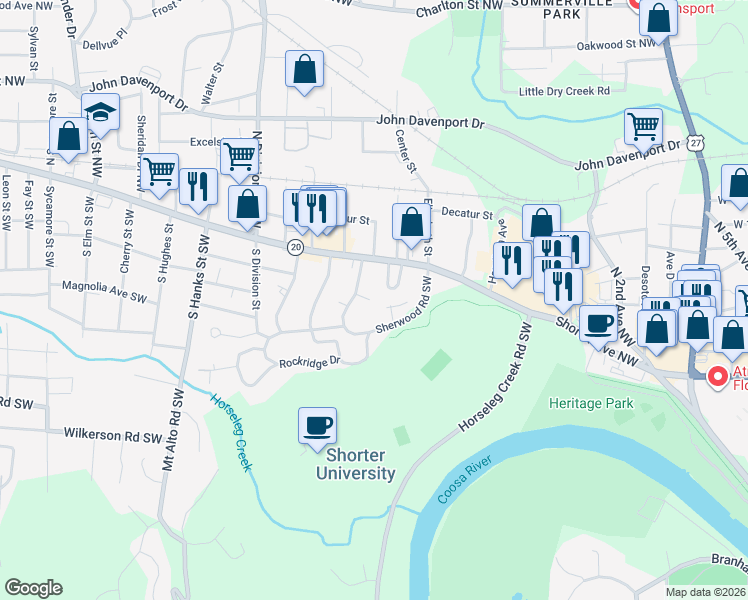 map of restaurants, bars, coffee shops, grocery stores, and more near 2 Pinewood Terrace Southwest in Rome