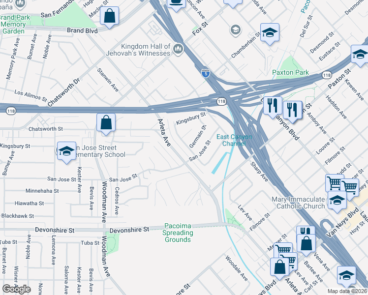 map of restaurants, bars, coffee shops, grocery stores, and more near 10607 Lev Avenue in Los Angeles