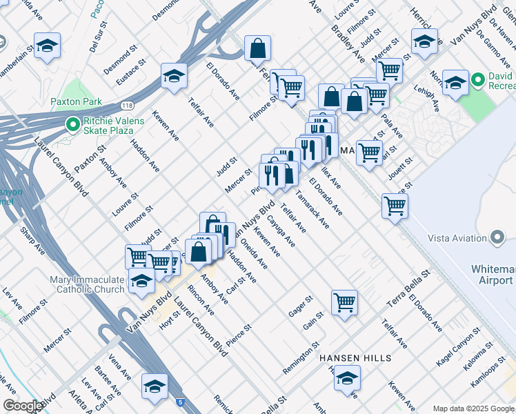 map of restaurants, bars, coffee shops, grocery stores, and more near 13461 Van Nuys Blvd in Los Angeles