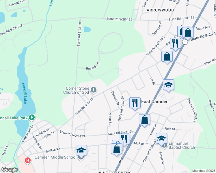 map of restaurants, bars, coffee shops, grocery stores, and more near 2382 Haile Street in Camden