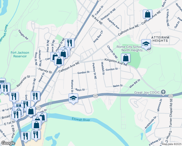 map of restaurants, bars, coffee shops, grocery stores, and more near 1504 Gordon Street in Rome