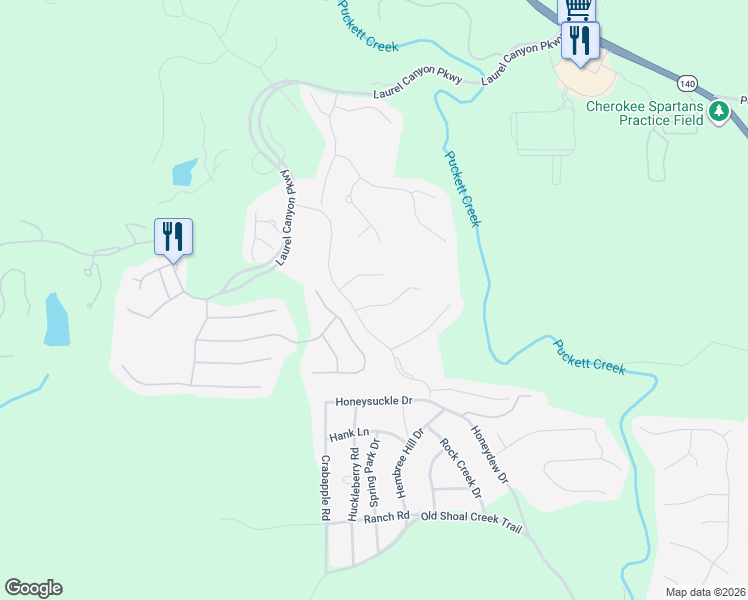 map of restaurants, bars, coffee shops, grocery stores, and more near 412 Windy Ridge Way in Canton