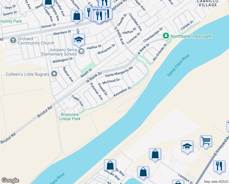map of restaurants, bars, coffee shops, grocery stores, and more near 1882 Scott Avenue in Ventura