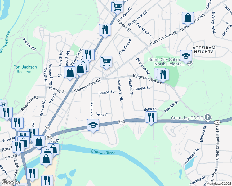 map of restaurants, bars, coffee shops, grocery stores, and more near 1504 Gordon Street in Rome