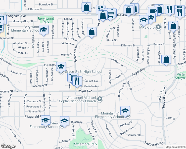 map of restaurants, bars, coffee shops, grocery stores, and more near 2659 Elizondo Avenue in Simi Valley