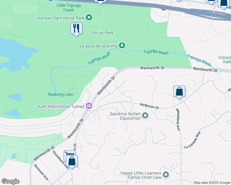 map of restaurants, bars, coffee shops, grocery stores, and more near 10860 West Oak Mountain Place in Los Angeles