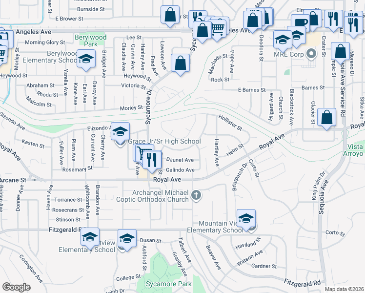 map of restaurants, bars, coffee shops, grocery stores, and more near 2659 Elizondo Avenue in Simi Valley