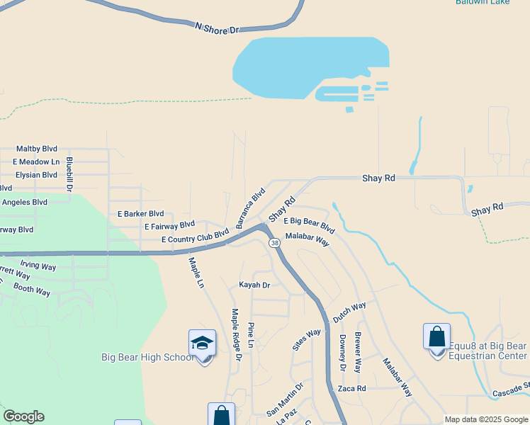 map of restaurants, bars, coffee shops, grocery stores, and more near 1304 East Country Club Boulevard in Big Bear