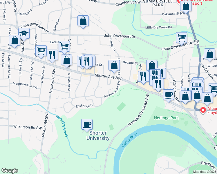 map of restaurants, bars, coffee shops, grocery stores, and more near 2 Pinewood Terrace Southwest in Rome