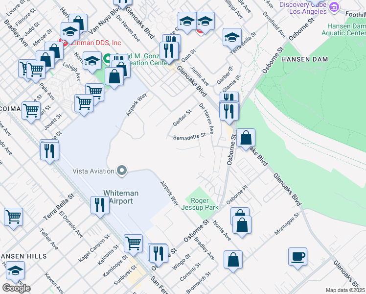 map of restaurants, bars, coffee shops, grocery stores, and more near 12554 Chanute Street in Los Angeles