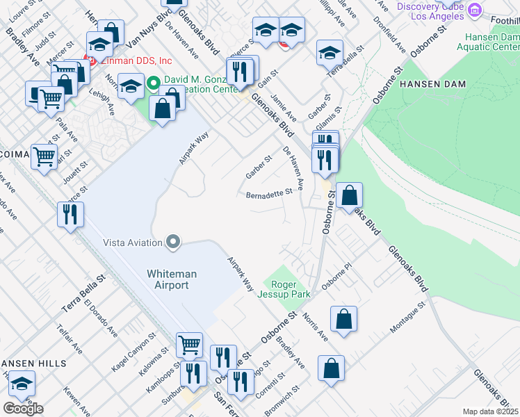 map of restaurants, bars, coffee shops, grocery stores, and more near 12554 Chanute Street in Los Angeles