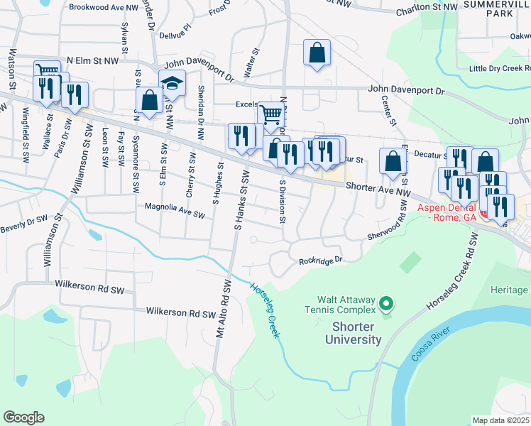 map of restaurants, bars, coffee shops, grocery stores, and more near 609 Melrose Avenue Southwest in Rome