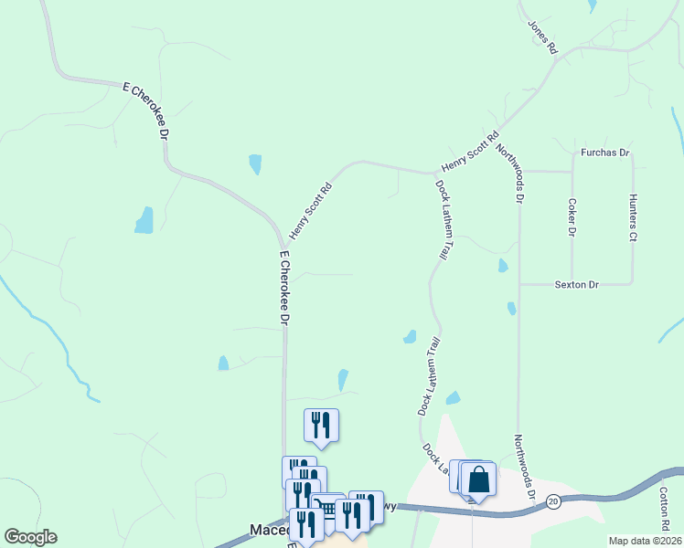 map of restaurants, bars, coffee shops, grocery stores, and more near 464 Dock Lathem Trail in Ball Ground