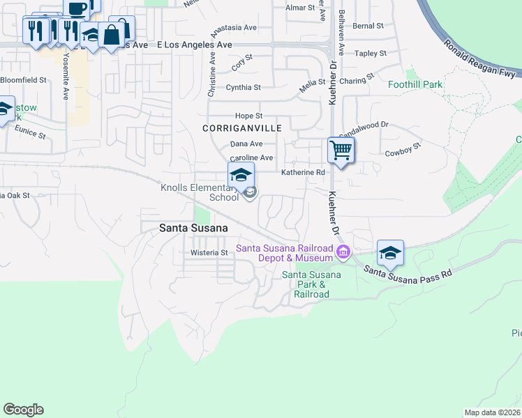 map of restaurants, bars, coffee shops, grocery stores, and more near 6480 Katherine Road in Simi Valley