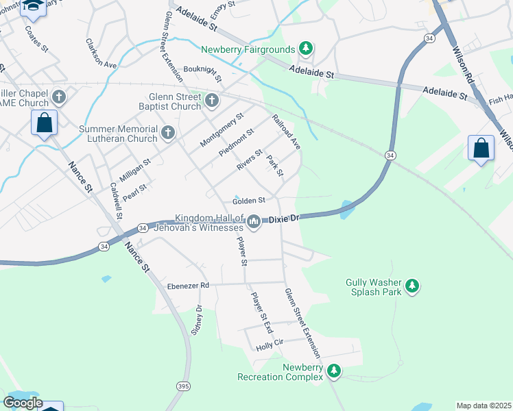 map of restaurants, bars, coffee shops, grocery stores, and more near 1814 Golden Street in Newberry