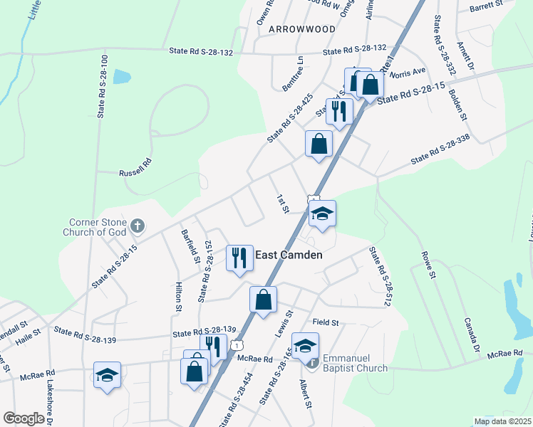 map of restaurants, bars, coffee shops, grocery stores, and more near 1822 Copeland Circle in Camden
