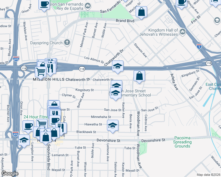 map of restaurants, bars, coffee shops, grocery stores, and more near 10626 Lemona Avenue in Los Angeles