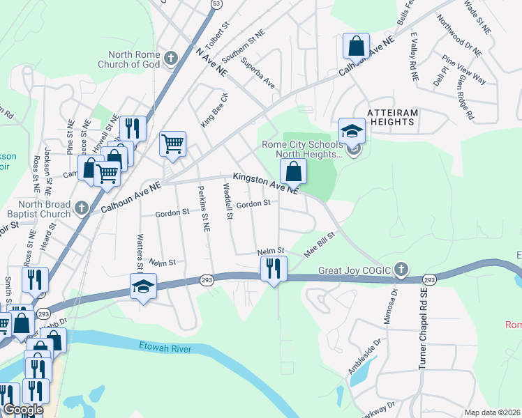 map of restaurants, bars, coffee shops, grocery stores, and more near 214 Stonewall Street in Rome
