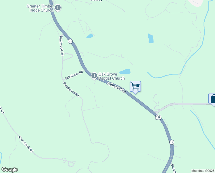 map of restaurants, bars, coffee shops, grocery stores, and more near 2422 Athens Highway in Gainesville