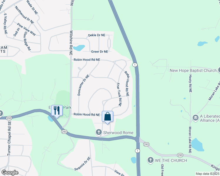 map of restaurants, bars, coffee shops, grocery stores, and more near 33 Lady Marian Drive in Rome