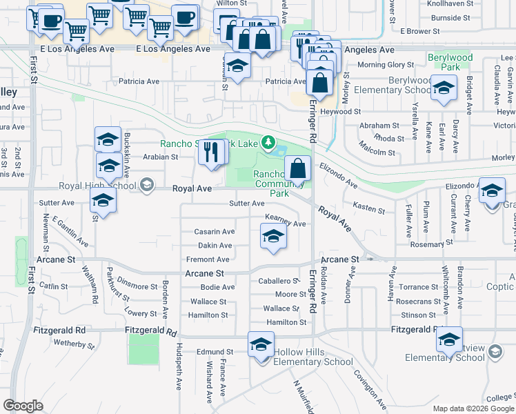 map of restaurants, bars, coffee shops, grocery stores, and more near 1748 Sutter Avenue in Simi Valley