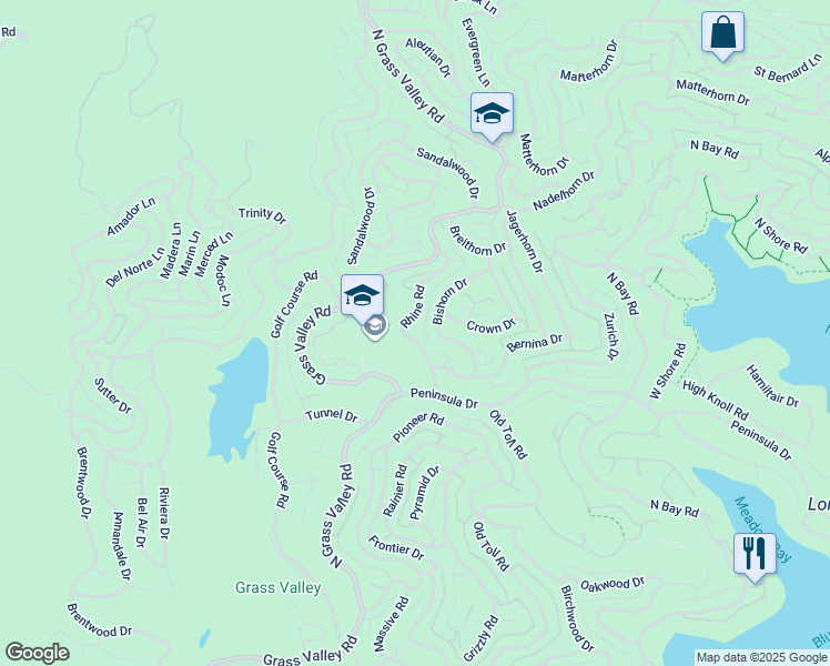 map of restaurants, bars, coffee shops, grocery stores, and more near 743 Rhine Road in Lake Arrowhead