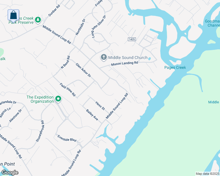 map of restaurants, bars, coffee shops, grocery stores, and more near 1806 Middle Sound Loop Road in Wilmington