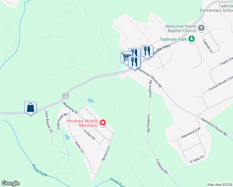 map of restaurants, bars, coffee shops, grocery stores, and more near 2960 River Birch Lane in Gainesville