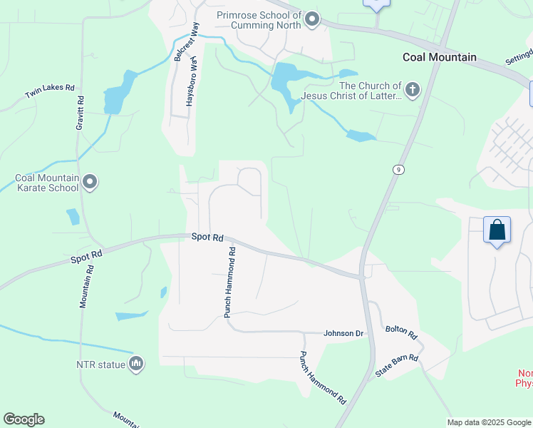 map of restaurants, bars, coffee shops, grocery stores, and more near 3455 Buffington Lane in Cumming