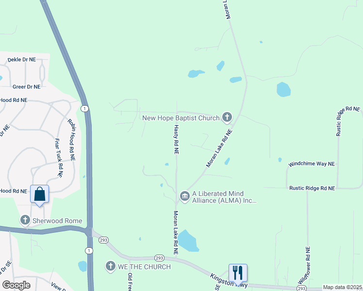 map of restaurants, bars, coffee shops, grocery stores, and more near 141 Hasty Road Northeast in Rome