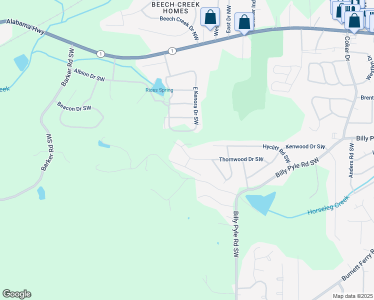 map of restaurants, bars, coffee shops, grocery stores, and more near 120 Thornwood Drive Southwest in Rome