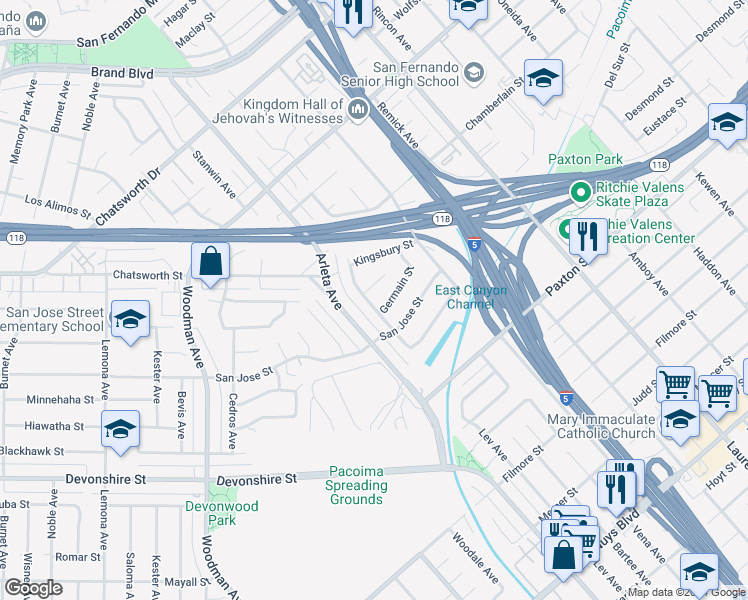 map of restaurants, bars, coffee shops, grocery stores, and more near 10614 Lev Avenue in Los Angeles