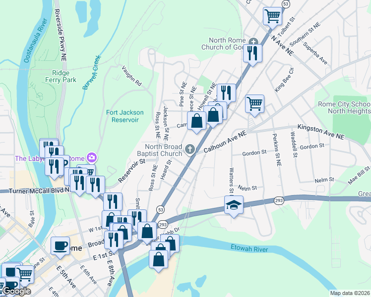 map of restaurants, bars, coffee shops, grocery stores, and more near 12 Russell Street in Rome